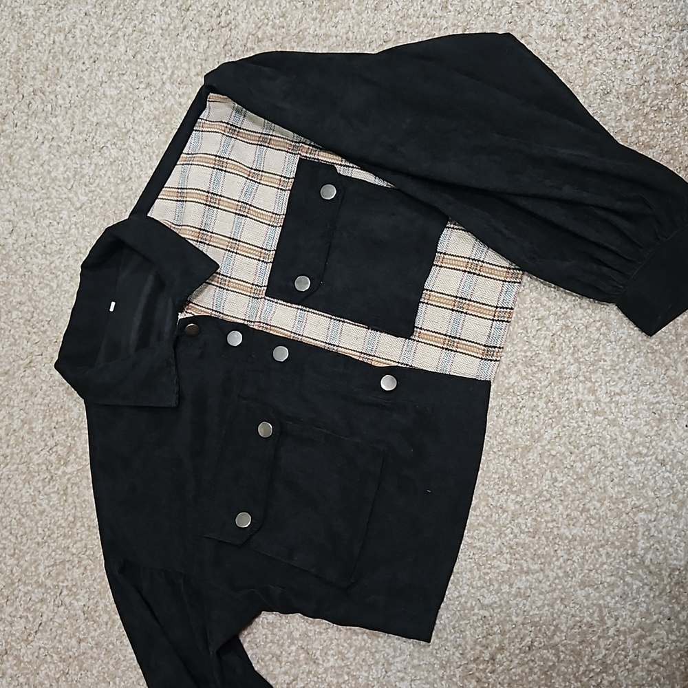 NWOT Plaid Corduroy Oversized Cropped Jacket